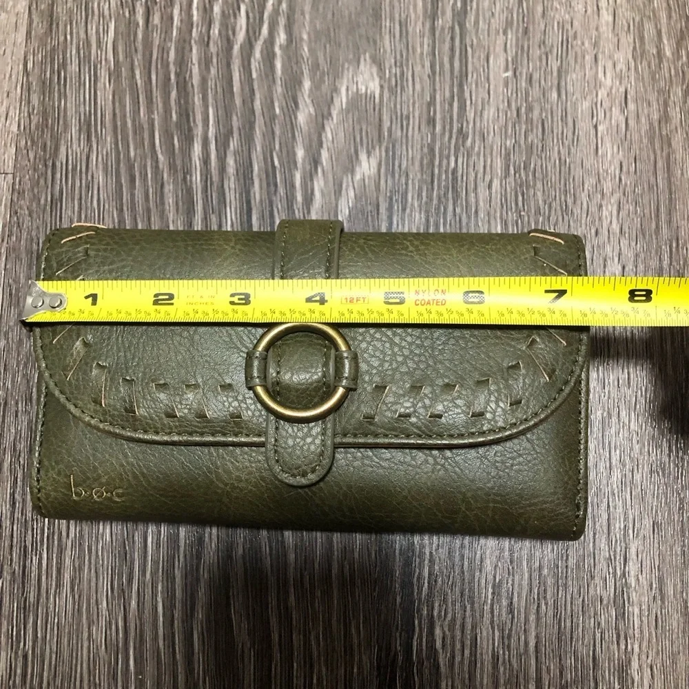 b.o.c. Born Concept OliveGreen Vegan Leather Whipstitch Trifold Organizer Wallet